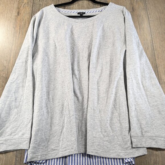 Talbots Top Womens Plus 3X Gray Blue Striped Mixed Media Long Sleeve High Low - Picture 1 of 10